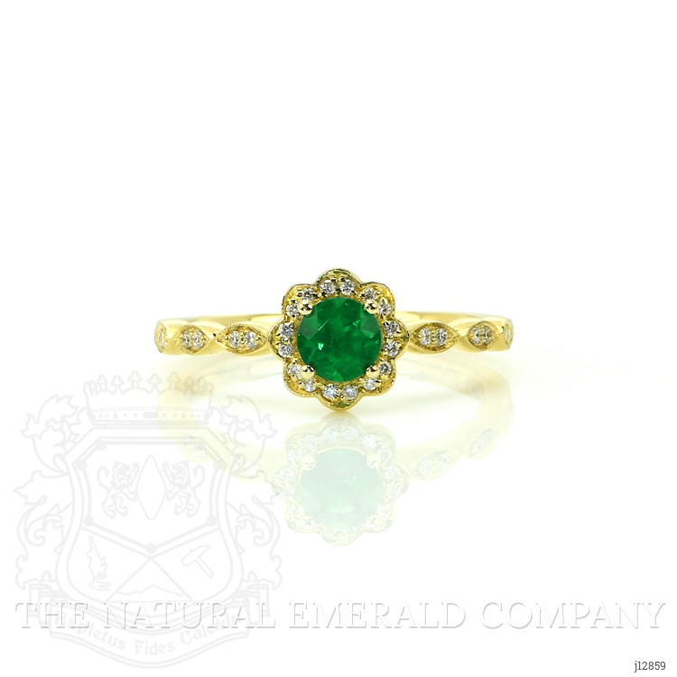 0.32 Ct. Emerald and Natural Diamond Pave Ring, 14K Yellow Gold