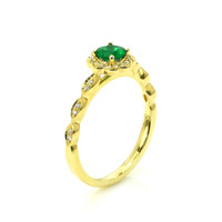 0.32 Ct. Emerald and Natural Diamond Pave Ring, 14K Yellow Gold Image