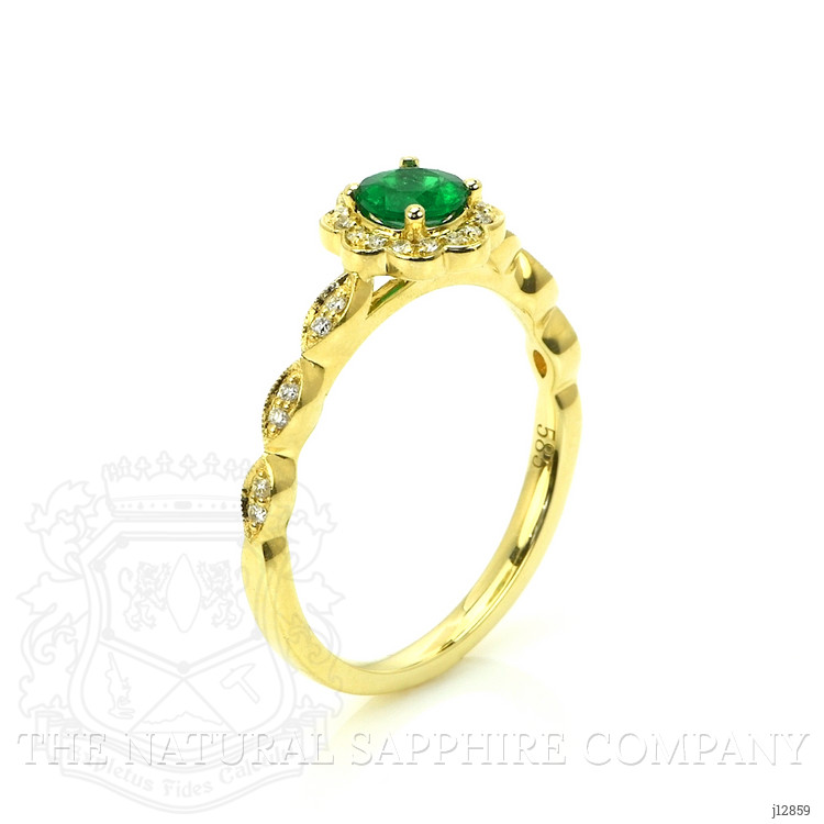 0.32 Ct. Emerald and Natural Diamond Pave Ring, 14K Yellow Gold