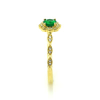 0.32 Ct. Emerald and Natural Diamond Pave Ring, 14K Yellow Gold Image