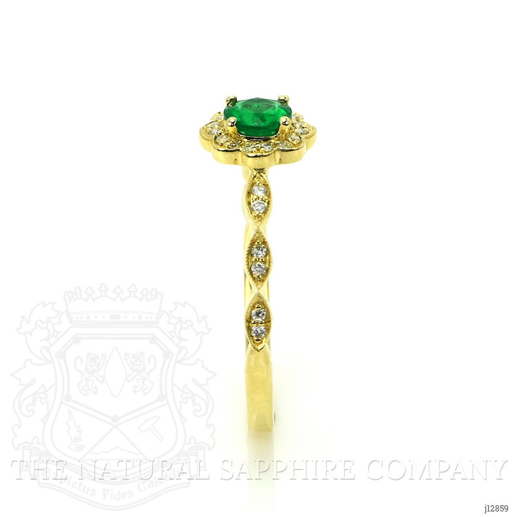 0.32 Ct. Emerald and Natural Diamond Pave Ring, 14K Yellow Gold