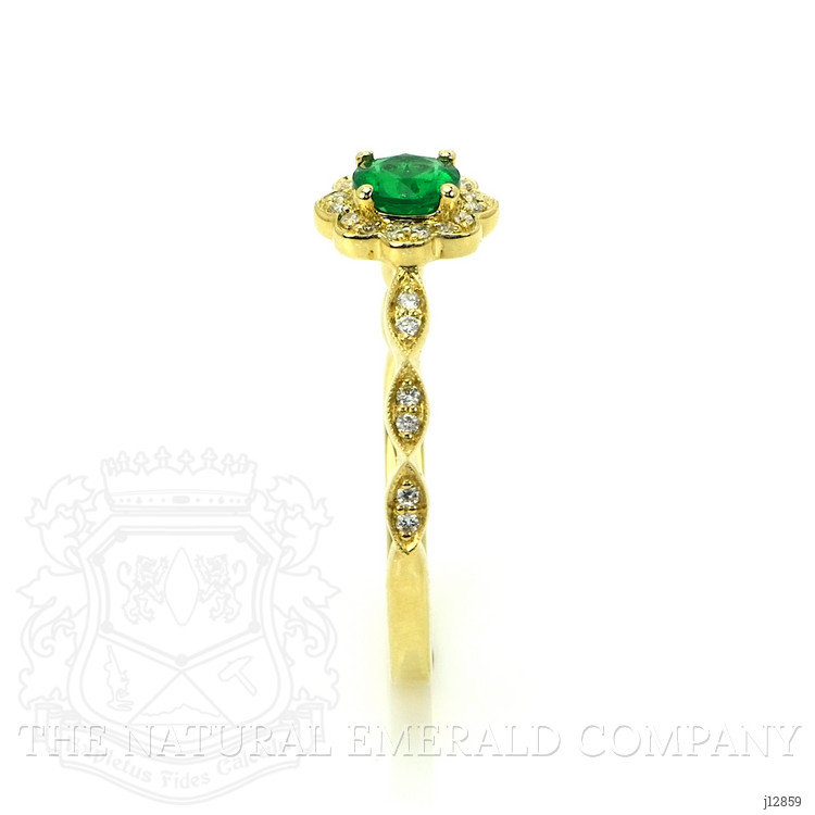 0.32 Ct. Emerald and Natural Diamond Pave Ring, 14K Yellow Gold