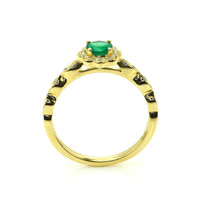 0.32 Ct. Emerald and Natural Diamond Pave Ring, 14K Yellow Gold Image