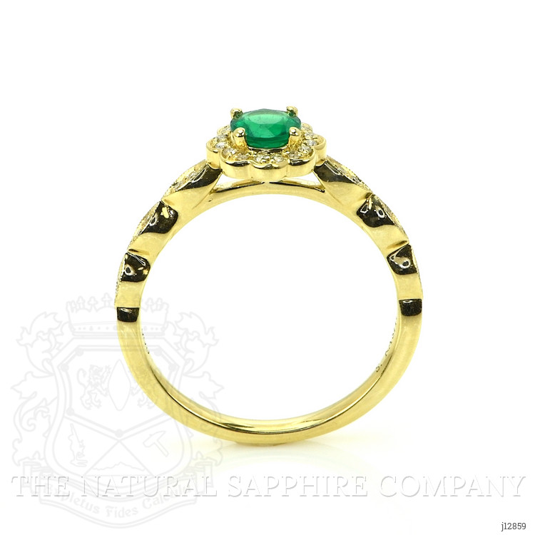 0.32 Ct. Emerald and Natural Diamond Pave Ring, 14K Yellow Gold