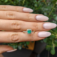 0.32 Ct. Emerald and Natural Diamond Pave Ring, 14K Yellow Gold Life Style