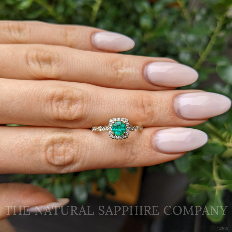 0.32 Ct. Emerald and Natural Diamond Pave Ring, 14K Yellow Gold
