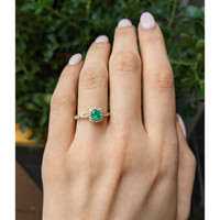 0.32 Ct. Emerald and Natural Diamond Pave Ring, 14K Yellow Gold Life Style