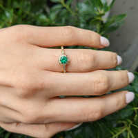 0.32 Ct. Emerald and Natural Diamond Pave Ring, 14K Yellow Gold Life Style