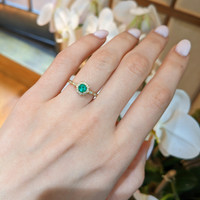 0.32 Ct. Emerald and Natural Diamond Pave Ring, 14K Yellow Gold Life Style