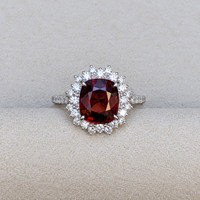 2.37 Ct. Red Spinel and Natural Diamond Pave Ring, Platinum 900 Life Style