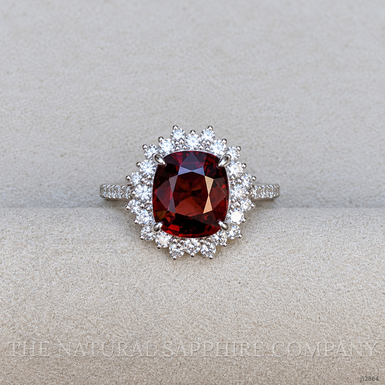 2.37 Ct. Red Spinel and Natural Diamond Pave Ring, Platinum 900