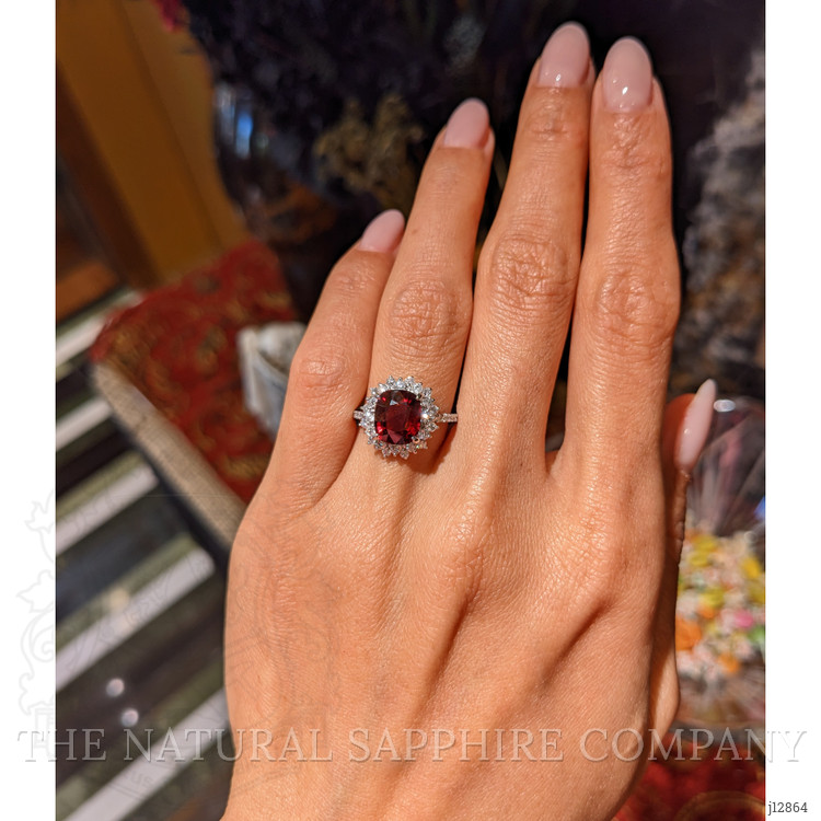 2.37 Ct. Red Spinel and Natural Diamond Pave Ring, Platinum 900