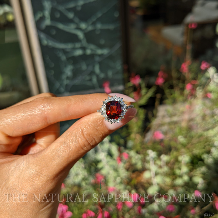 2.37 Ct. Red Spinel and Natural Diamond Pave Ring, Platinum 900