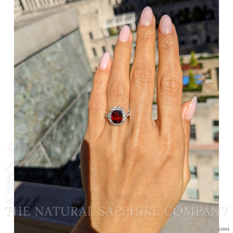 2.37 Ct. Red Spinel and Natural Diamond Pave Ring, Platinum 900