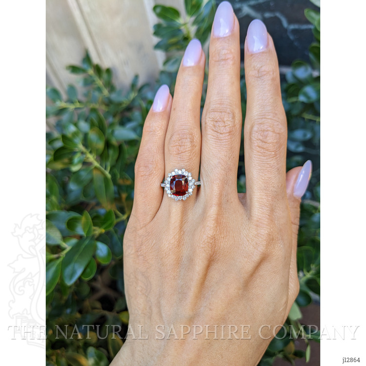 2.37 Ct. Red Spinel and Natural Diamond Pave Ring, Platinum 900