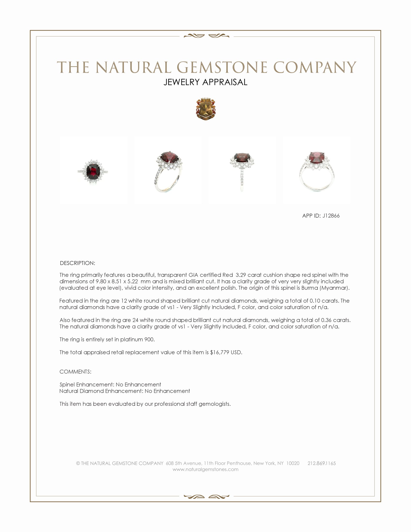 3.29 Ct. Red Spinel and Natural Diamond Pave Ring, Platinum 900