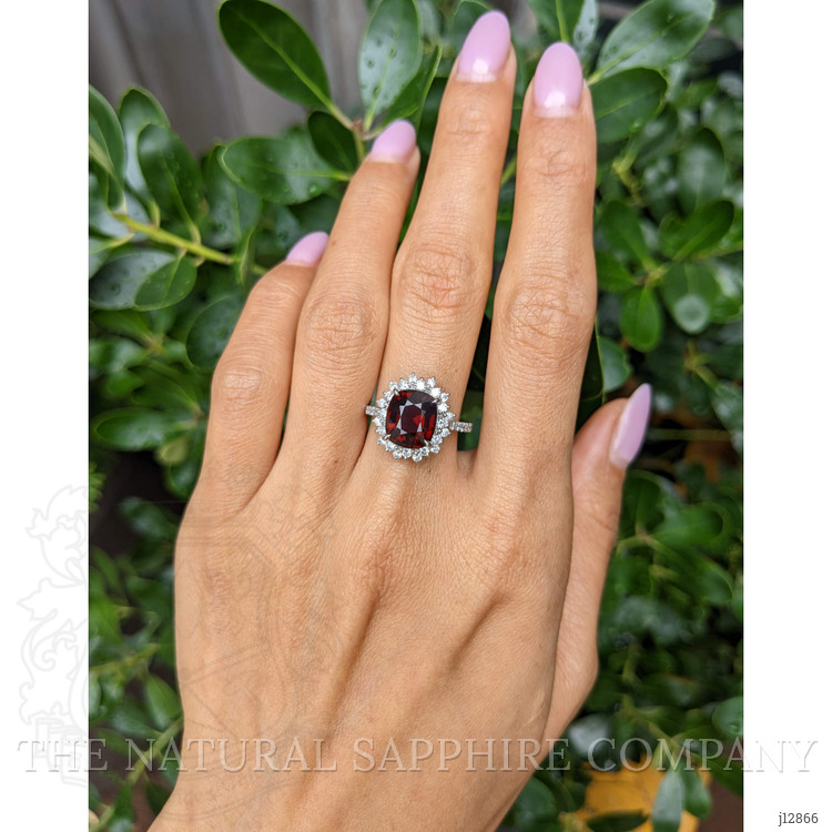 3.29 Ct. Red Spinel and Natural Diamond Pave Ring, Platinum 900