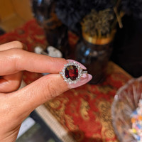 3.29 Ct. Red Spinel and Natural Diamond Pave Ring, Platinum 900 Life Style