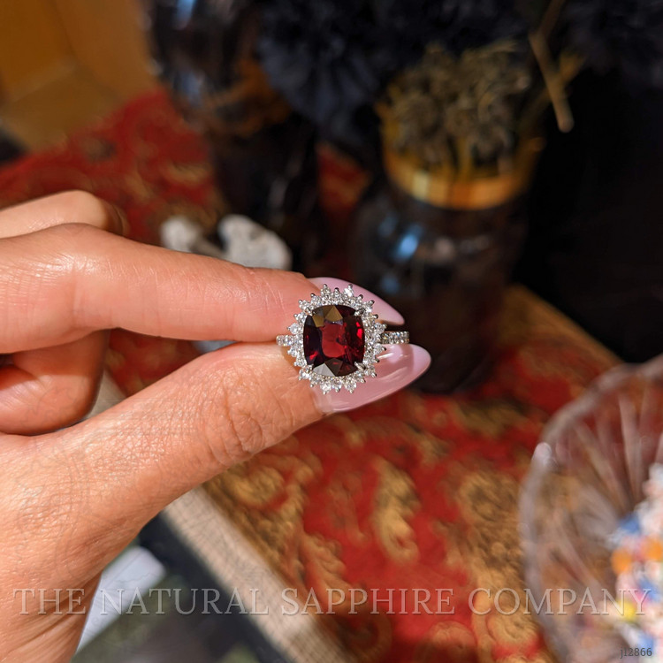3.29 Ct. Red Spinel and Natural Diamond Pave Ring, Platinum 900