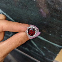 3.29 Ct. Red Spinel and Natural Diamond Pave Ring, Platinum 900 Life Style