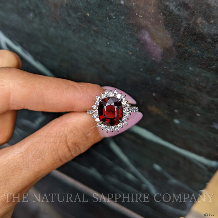 3.29 Ct. Red Spinel and Natural Diamond Pave Ring, Platinum 900