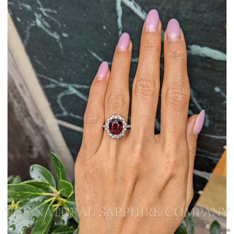 3.29 Ct. Red Spinel and Natural Diamond Pave Ring, Platinum 900