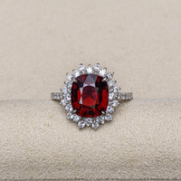 3.29 Ct. Red Spinel and Natural Diamond Pave Ring, Platinum 900 Life Style