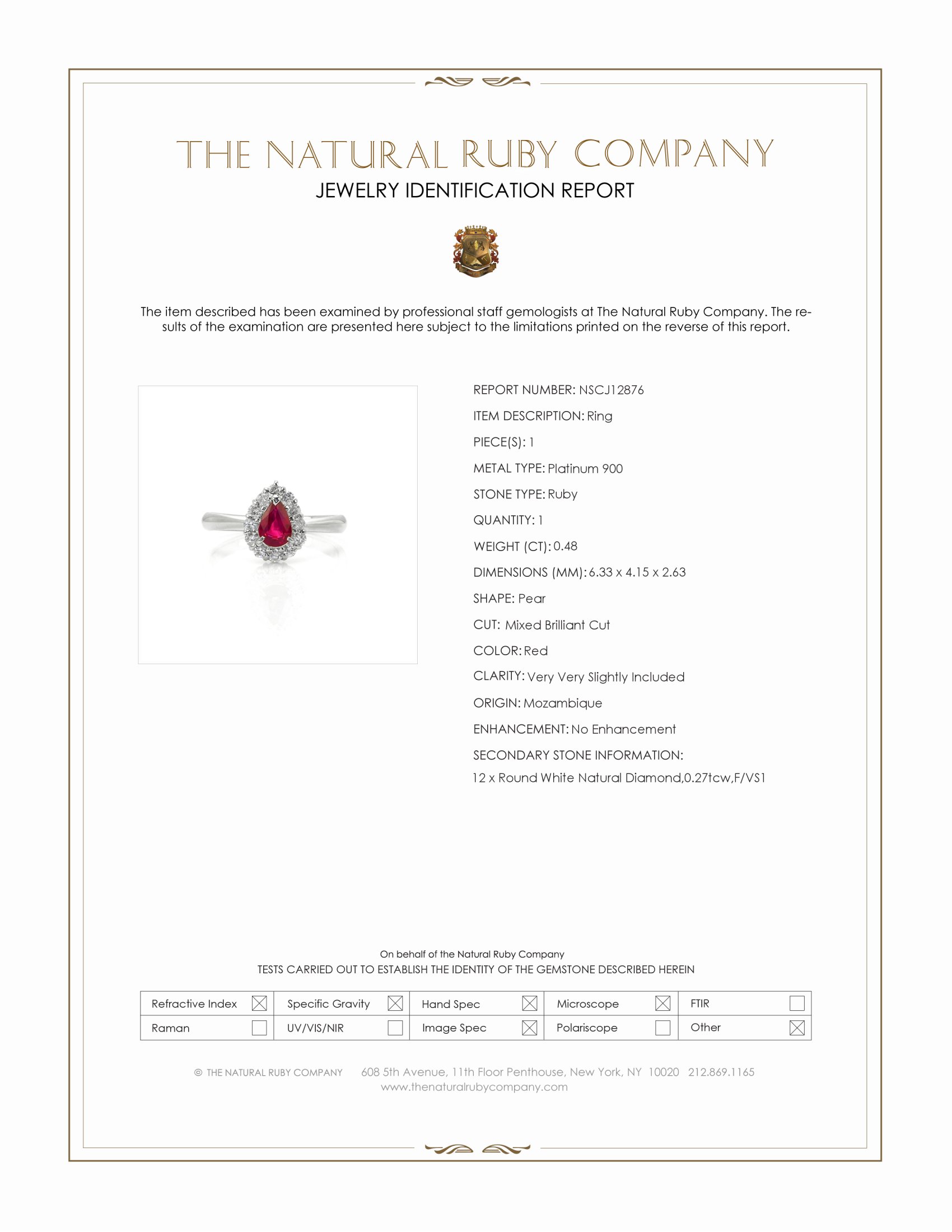 0.48 Ct. Ruby and Natural Diamond Pave Ring, Platinum 900