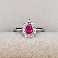 0.48 Ct. Ruby and Natural Diamond Pave Ring, Platinum 900 Life Style