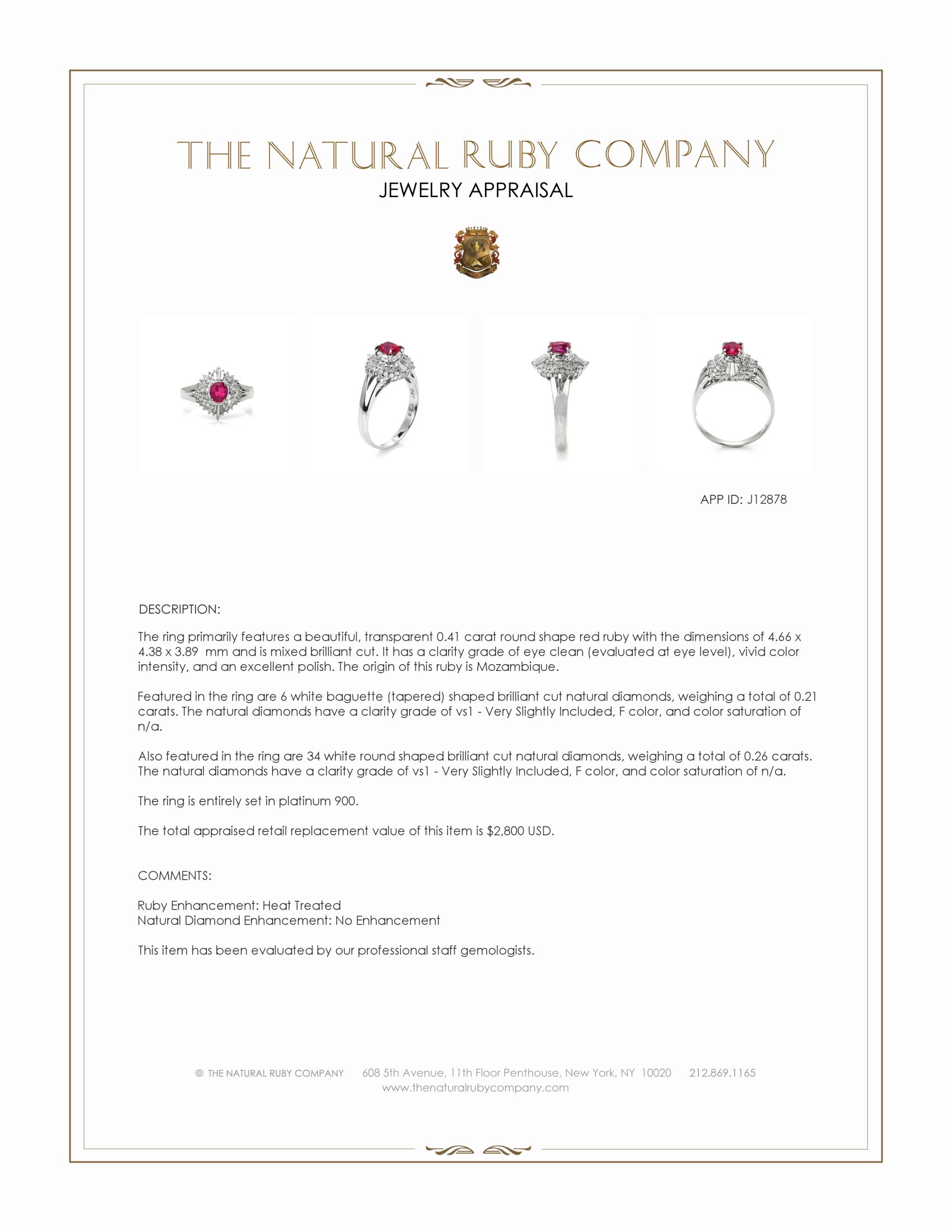 0.41 Ct. Ruby and Natural Diamond Halo Ring, Platinum 900