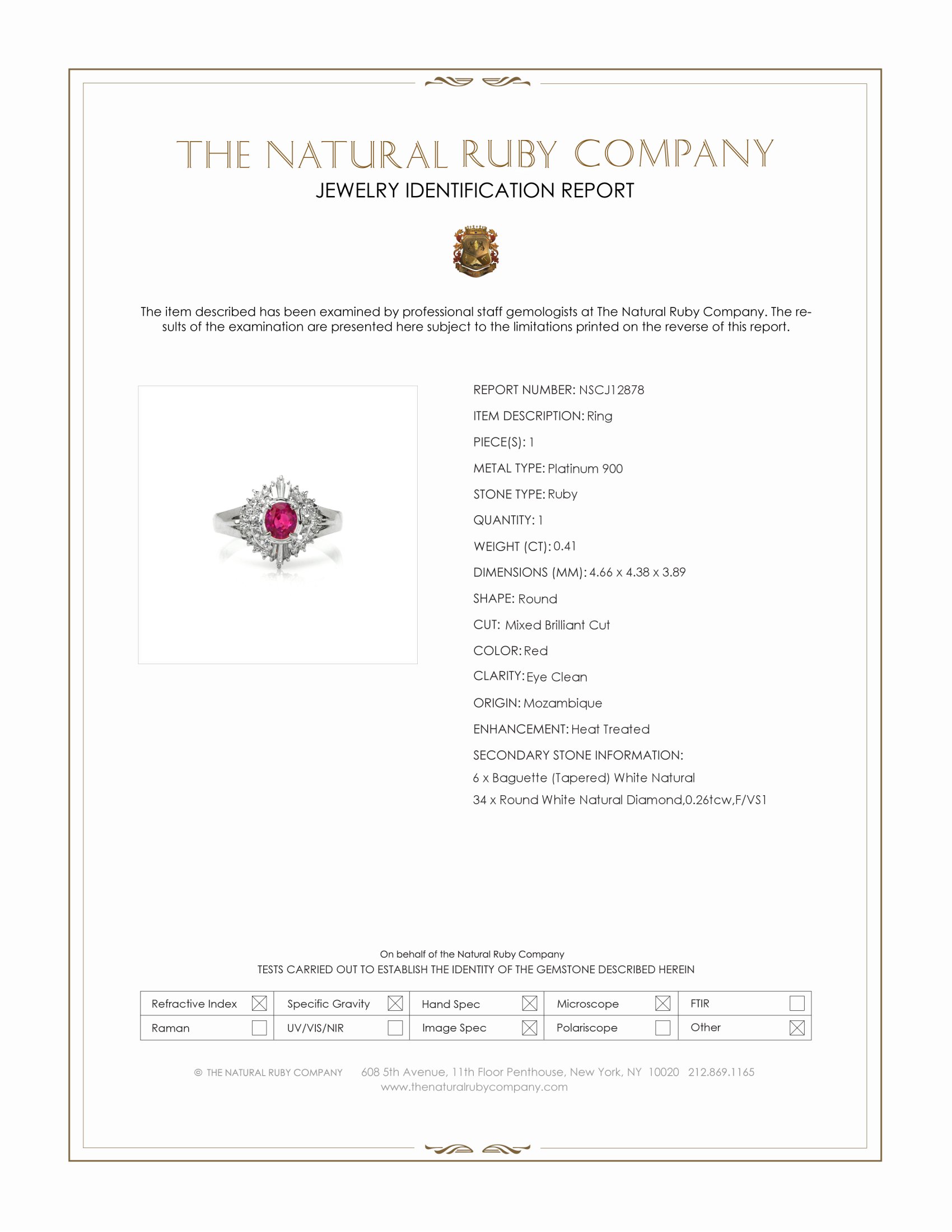 0.41 Ct. Ruby and Natural Diamond Halo Ring, Platinum 900