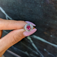 0.41 Ct. Ruby and Natural Diamond Halo Ring, Platinum 900 Life Style