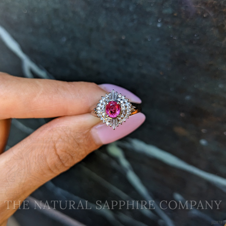 0.41 Ct. Ruby and Natural Diamond Halo Ring, Platinum 900