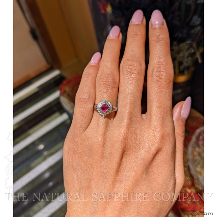 0.41 Ct. Ruby and Natural Diamond Halo Ring, Platinum 900