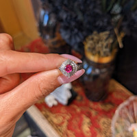 0.41 Ct. Ruby and Natural Diamond Halo Ring, Platinum 900 Life Style