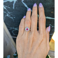 0.41 Ct. Ruby and Natural Diamond Halo Ring, Platinum 900 Life Style
