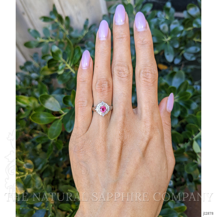 0.41 Ct. Ruby and Natural Diamond Halo Ring, Platinum 900