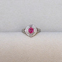 0.41 Ct. Ruby and Natural Diamond Halo Ring, Platinum 900 Life Style