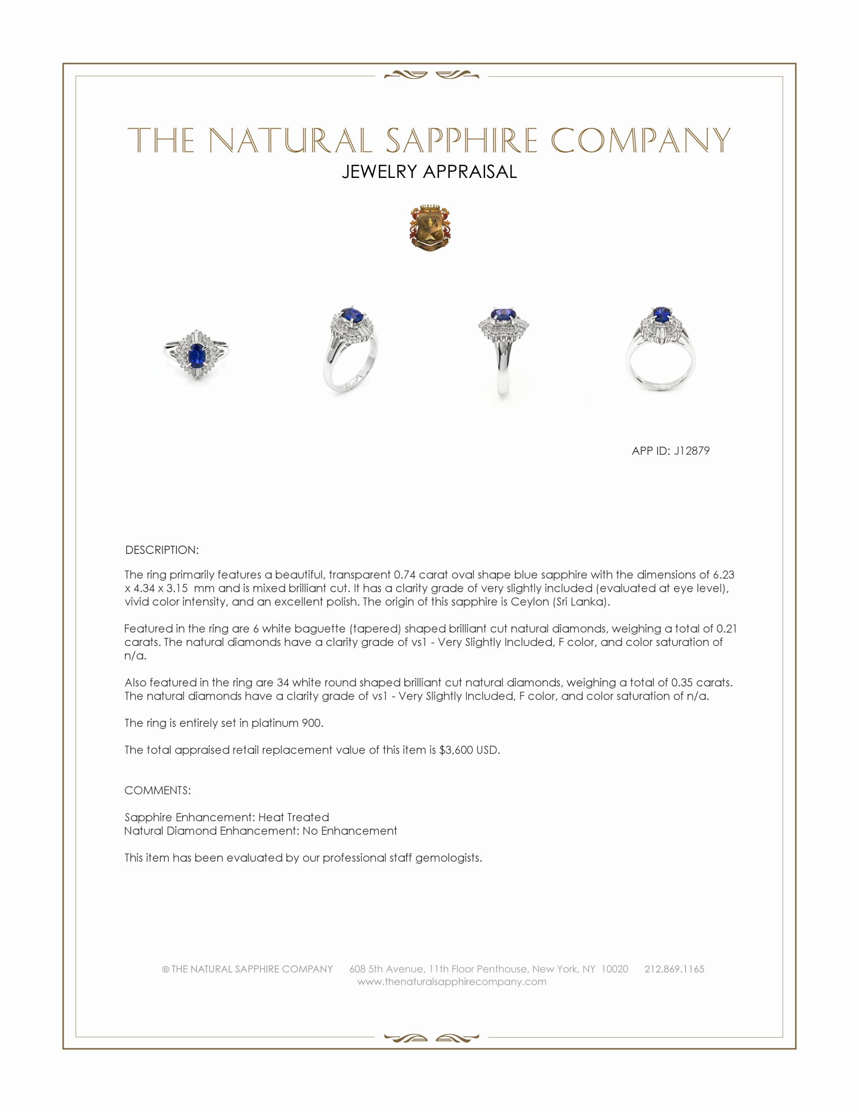 0.74 Ct. Blue Sapphire and Natural Diamond Pave Ring, Platinum 900
