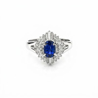 0.74 Ct. Blue Sapphire and Natural Diamond Pave Ring, Platinum 900 Video