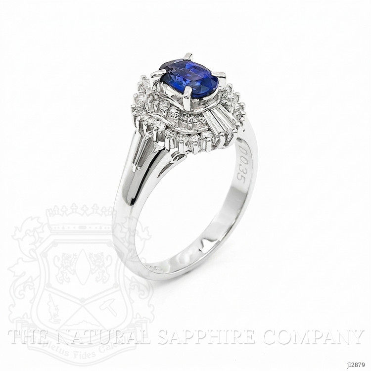 0.74 Ct. Blue Sapphire and Natural Diamond Pave Ring, Platinum 900