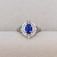 0.74 Ct. Blue Sapphire and Natural Diamond Pave Ring, Platinum 900 Life Style