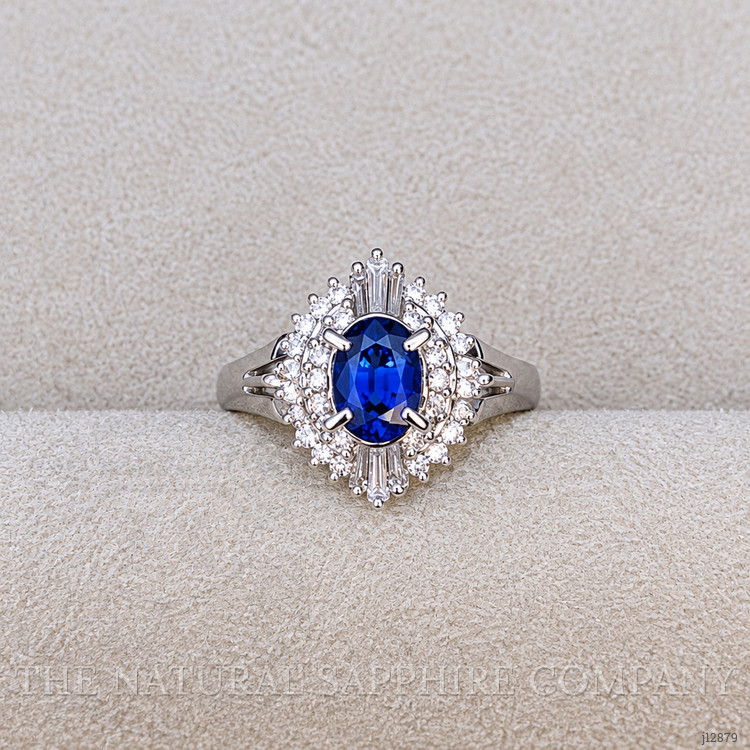 0.74 Ct. Blue Sapphire and Natural Diamond Pave Ring, Platinum 900