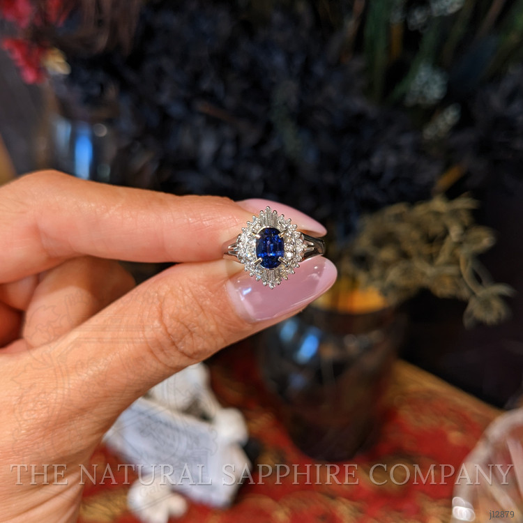 0.74 Ct. Blue Sapphire and Natural Diamond Pave Ring, Platinum 900