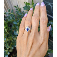 0.74 Ct. Blue Sapphire and Natural Diamond Pave Ring, Platinum 900 Life Style