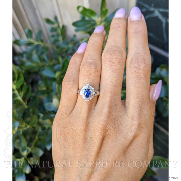 0.74 Ct. Blue Sapphire and Natural Diamond Pave Ring, Platinum 900