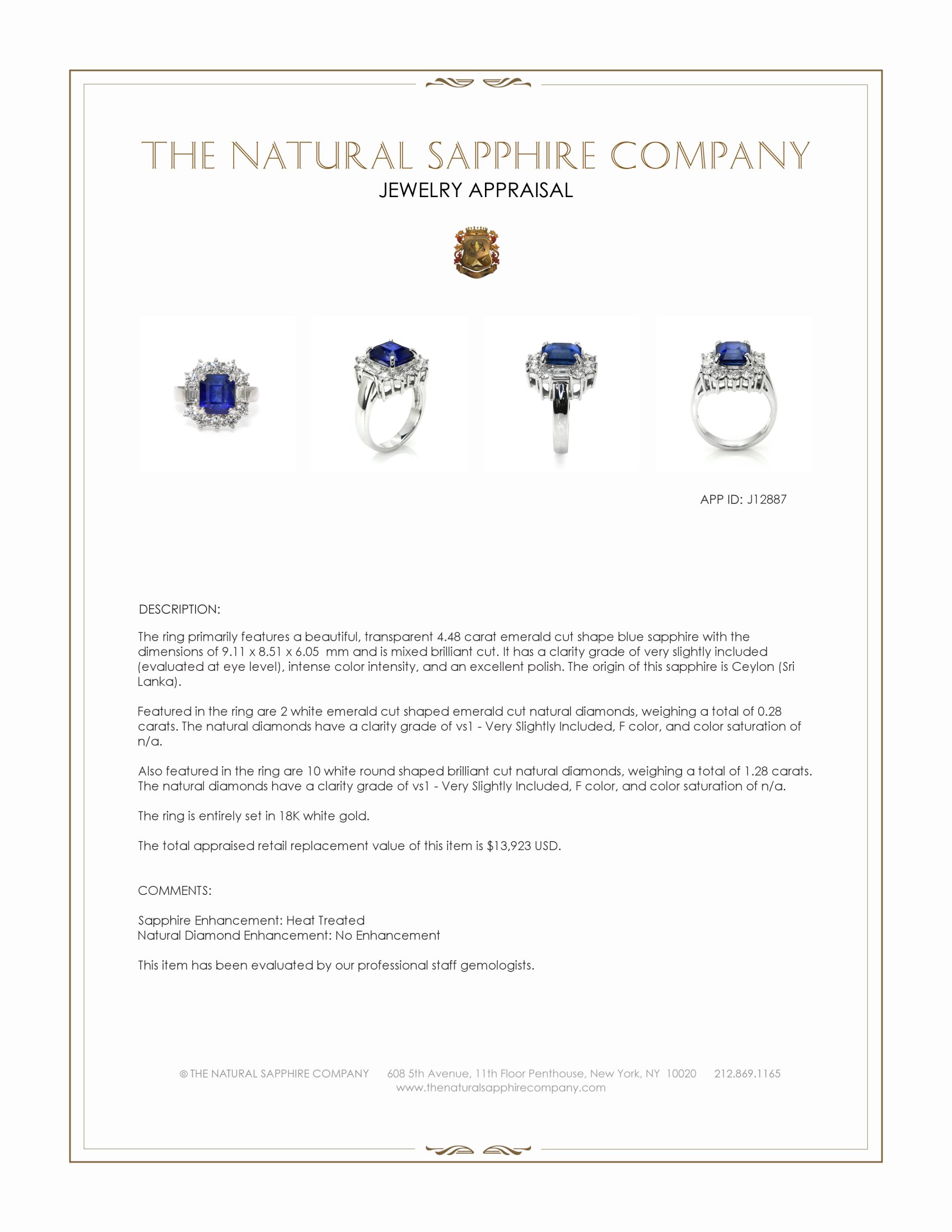 4.48 Ct. Blue Sapphire and Natural Diamond Halo Ring, 18K White Gold