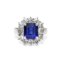 4.48 Ct. Blue Sapphire and Natural Diamond Halo Ring, 18K White Gold Video