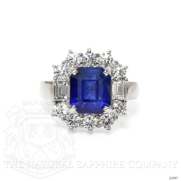4.48 Ct. Blue Sapphire and Natural Diamond Halo Ring, 18K White Gold