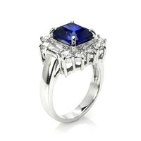 4.48 Ct. Blue Sapphire and Natural Diamond Halo Ring, 18K White Gold Image